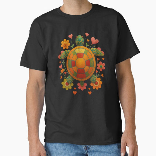 Colorful Folk Turtle with Flowers – Cute Boho Nature Design by M22--