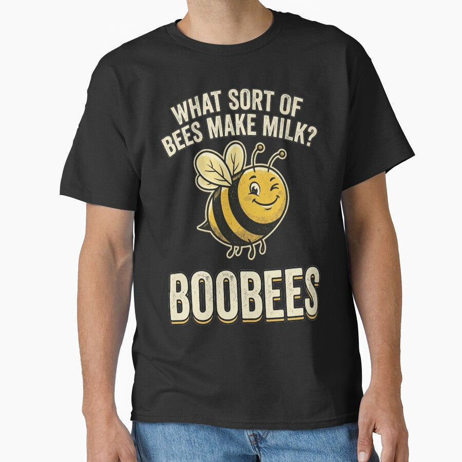 Dad joke What sort of bees make milk? Boobees! Funny retro bee by KHWD
