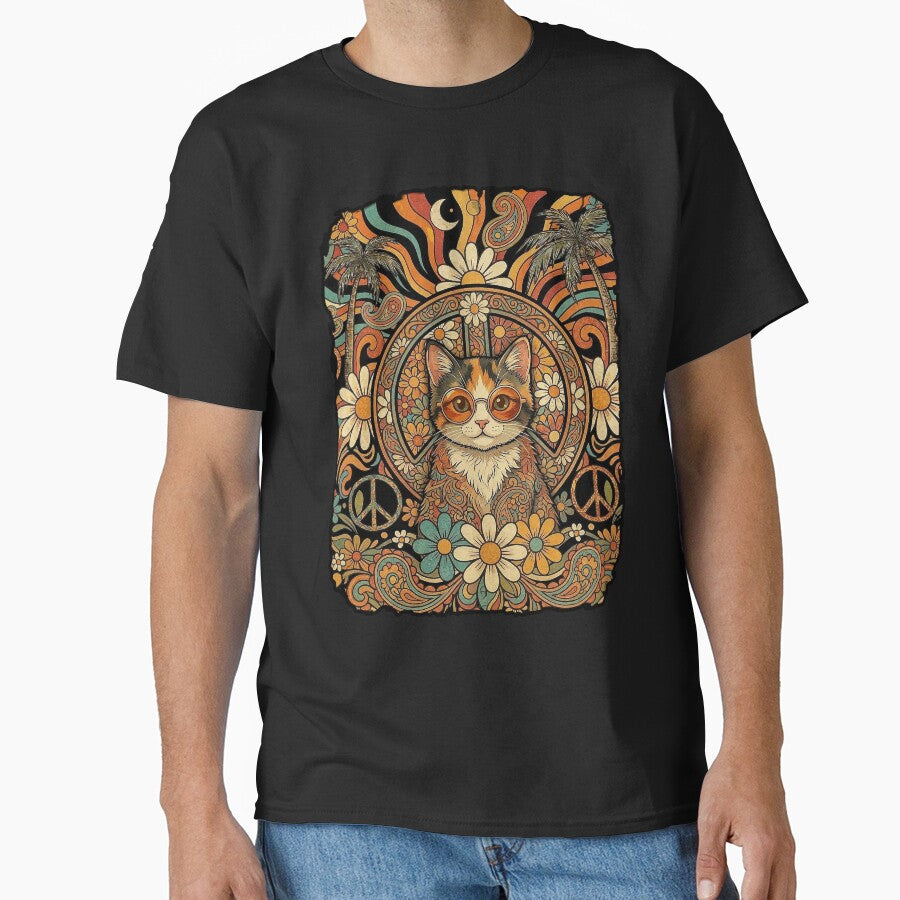 Hippie Cat 60s Love Peace by MasterShong