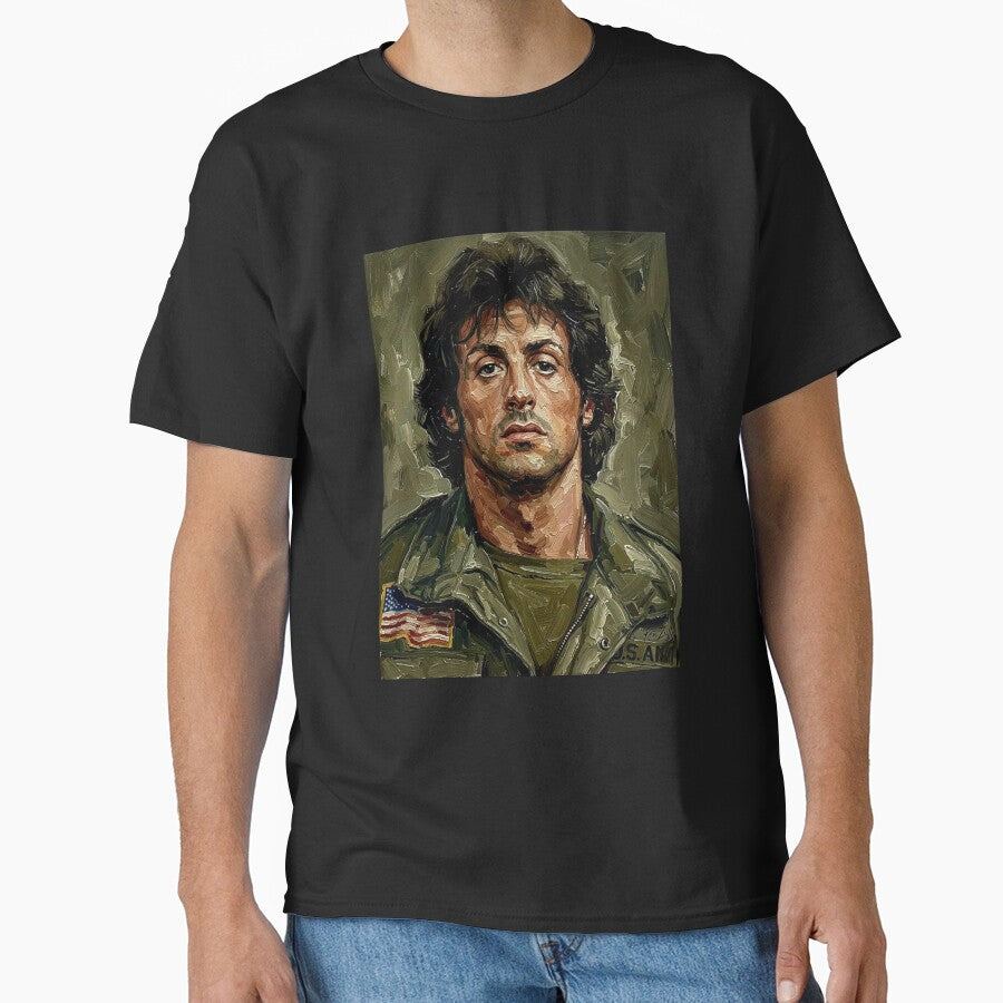 The Ultimate Survivor: Sylvester Stallone Rambo Military Impasto Portrait by Art's Diner