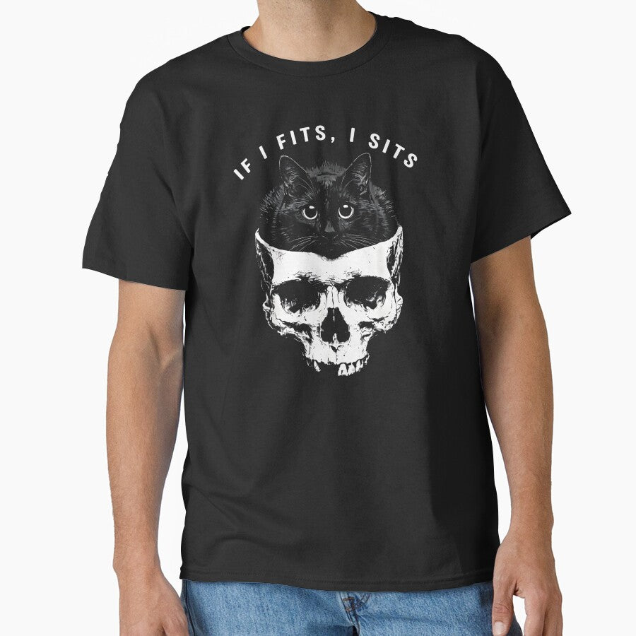 If It Fits I Sit Black Cat Skull Minimalist Meme Humor by FerminVigo