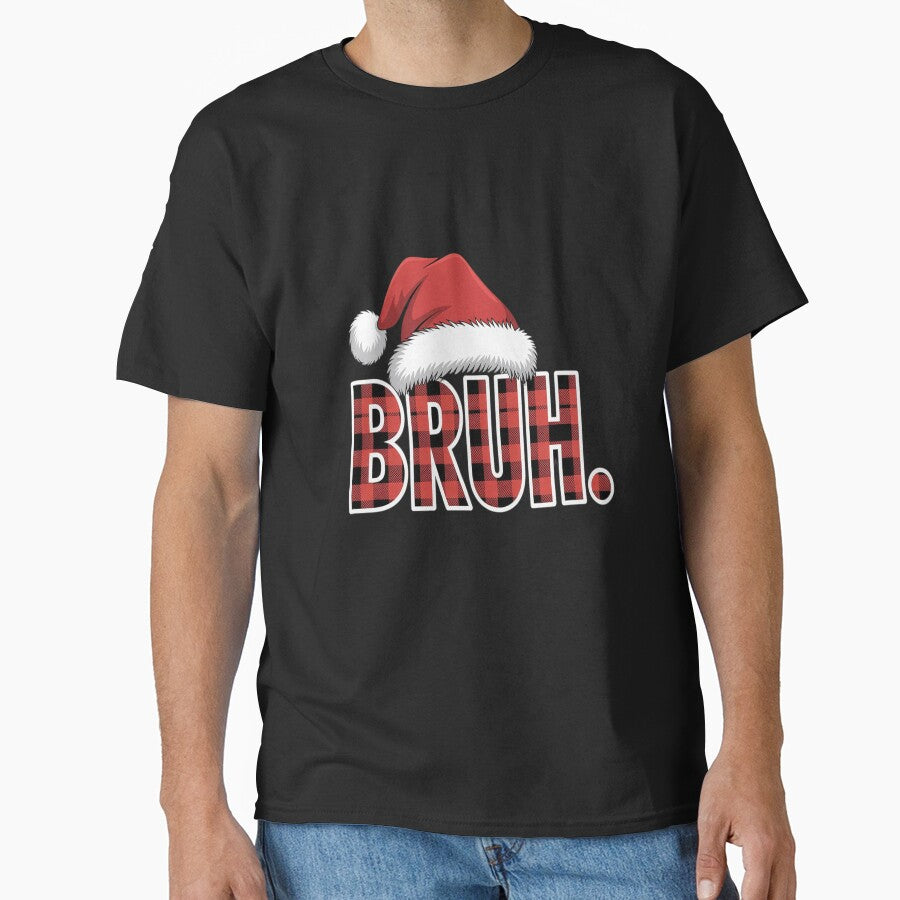 Bruh Christmas Plaid Santa Hat Holiday Humor Xmas by RonnasJackson
