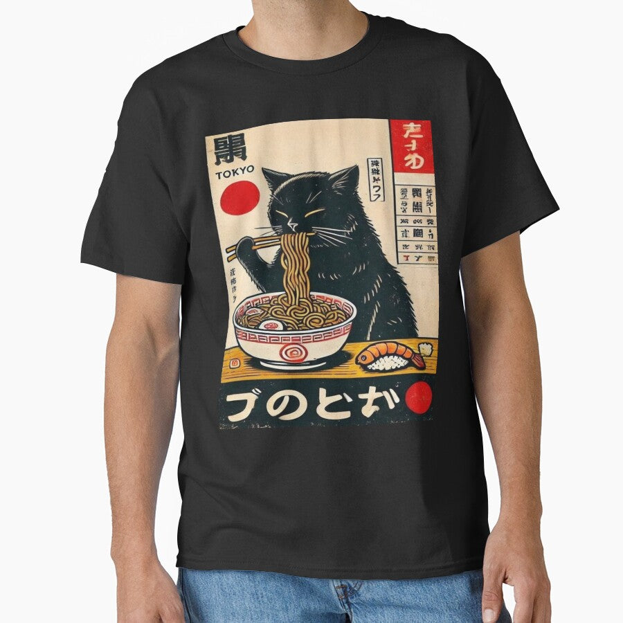 Black cat eating ramen by Creativnani