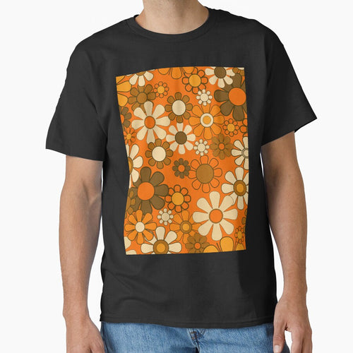 70s Retro Floral Pattern Groovy Garden Flowers in Orange and Brown by kierkegaard