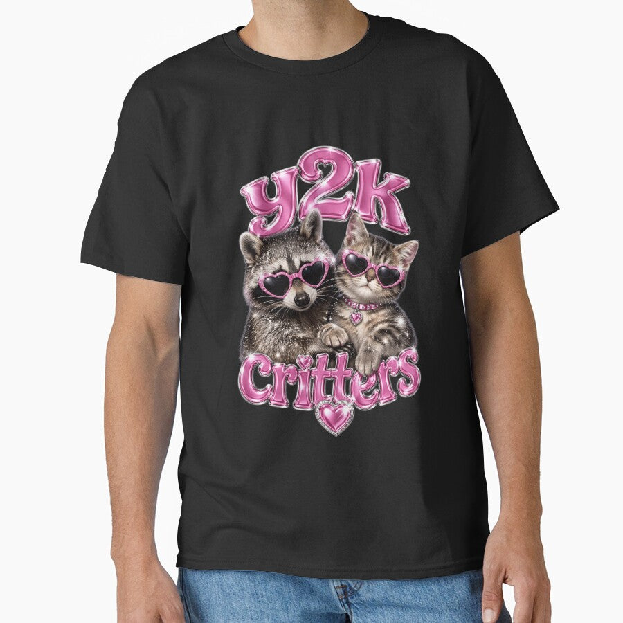 Y2K Glitter Raccoon & Cat T-Shirt | Sparkly Y2K Aesthetic by Ashley critters