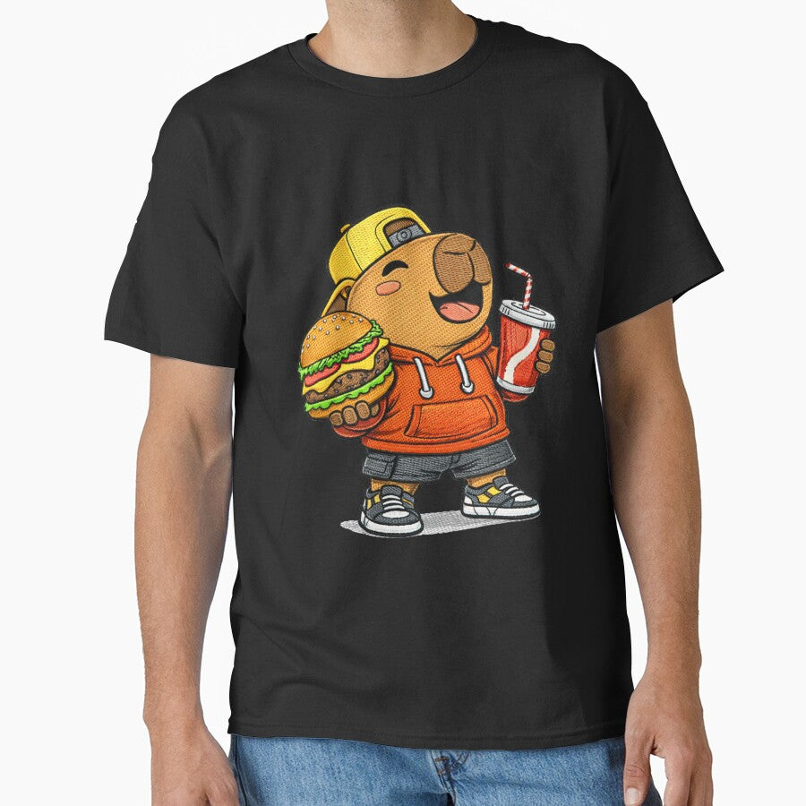 Cute Foodie Capybara With Burger – Kawaii Fast Food Lover Capybara Embroidered Patch Style by ColorSplash123