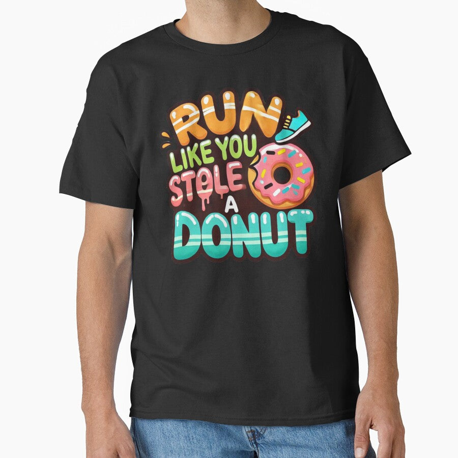 Run Like You Stole a Donut Funny Fitness T-Shirt – Humorous Workout Tee for Donut Lovers by BlankCanvasHaHa