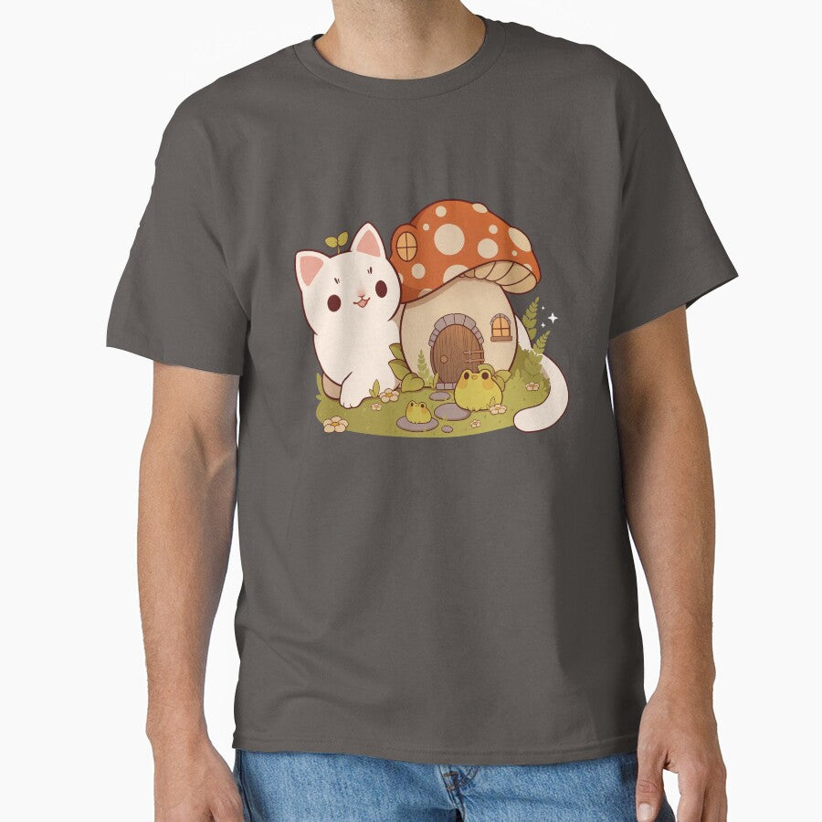 Mushroom house with cat and frog friends by Rihnlin