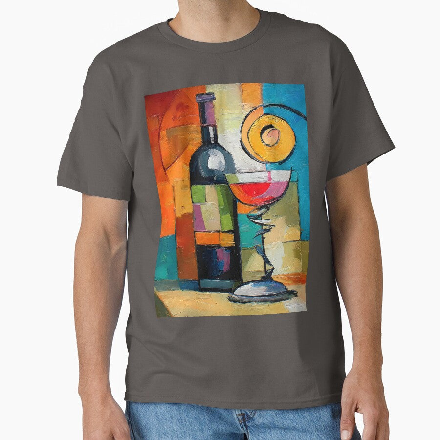 Geometric Wine Expression - Bold Abstract Bottle and Glass in a Symphony of Color and Modern Form by OlfactoART Studio