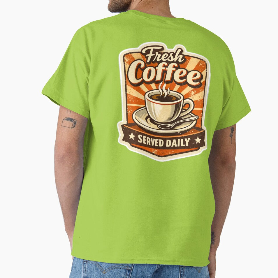 Fresh Coffee Served Daily - Vintage Coffee Morning Mug Design by FluffiPopo