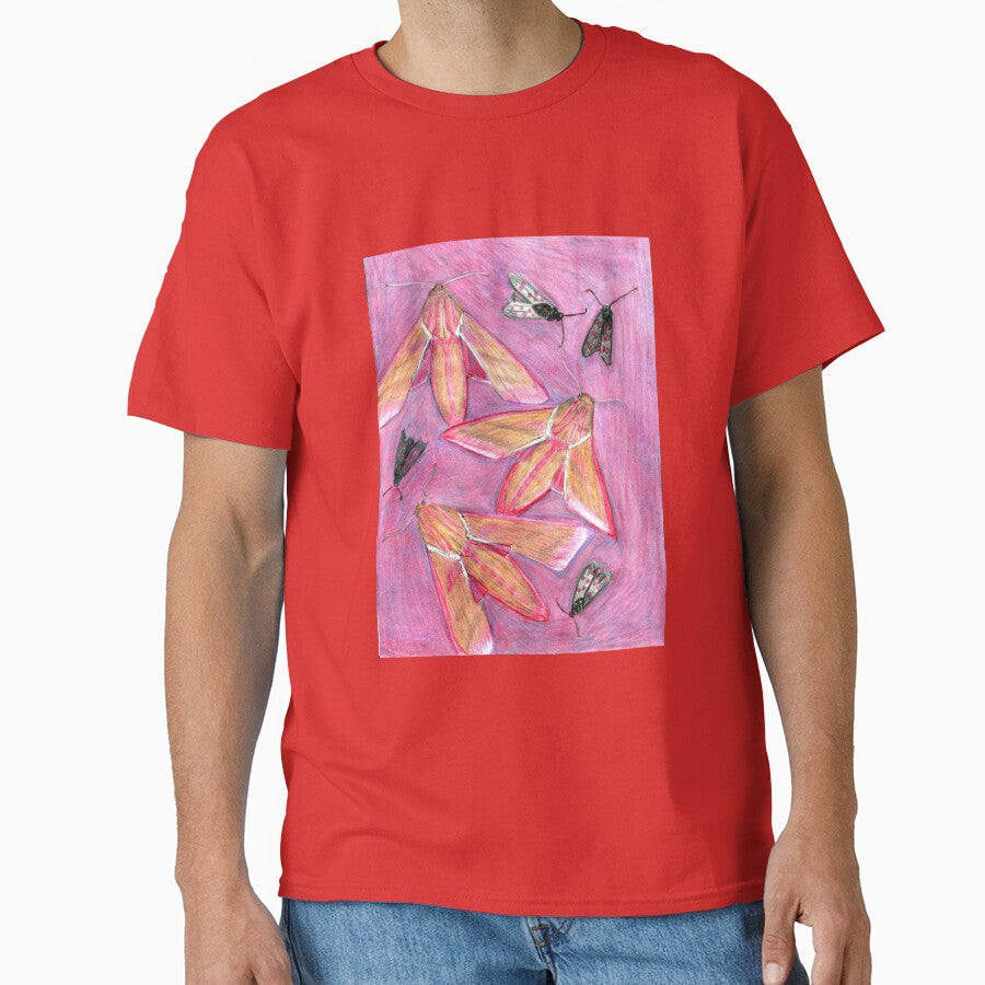 Hawk Moths and Burnet Moths on pink background by Kyleacharisse