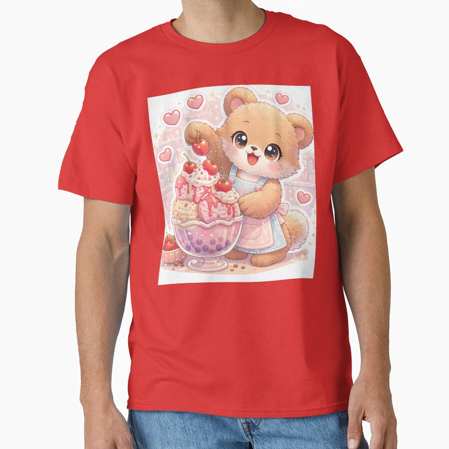 Kawaii Teddy Bear Strawberry Ice Cream Sundae – Cute Pastel Dessert Bear Sticker by Furfolkz