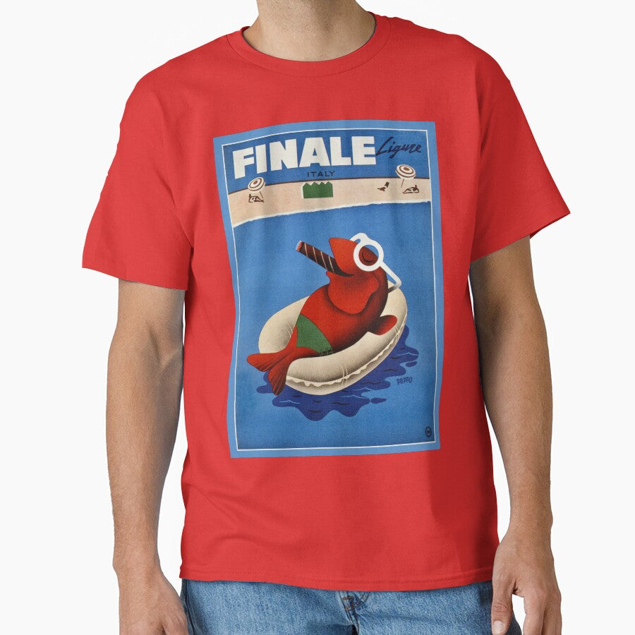 Vintage retro Finale cute fish Italian travel ad by aapshop
