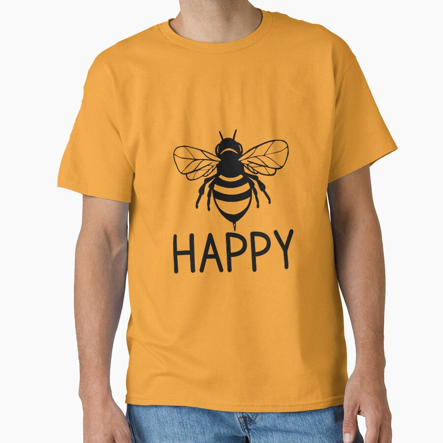 Bee happy, black and white bee ,  positive inspirational be happy by Inktown
