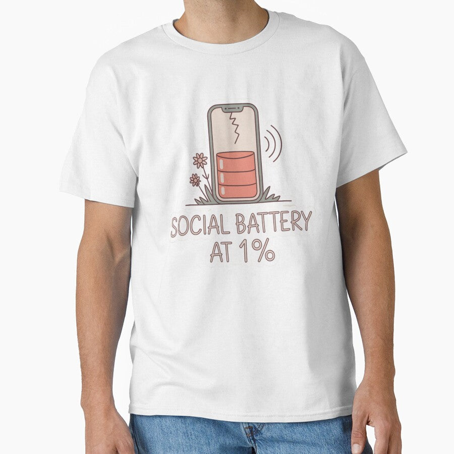 Social Battery at 1% Funny Introvert Quote Design by QuietMoodStudio