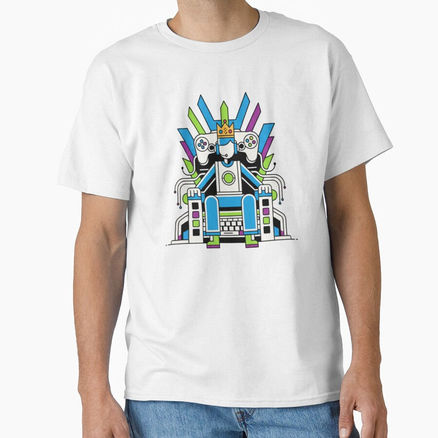 Minimal Gamer King on Controller Throne – Modern Gaming Icon by VireonTees