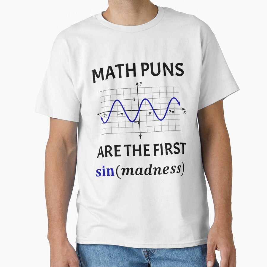 Funny Nerdy Math Puns Are the First Sin(Madness) Math Teacher Black Text by MathWare MathClips