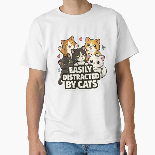 Easily Distracted by Cats Cute Funny Cat Lover Meme Design by Velora S
