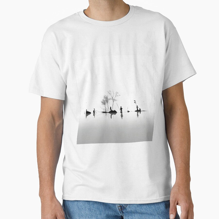 Minimalist digital art stick figures fishing abstract art by Feluceo