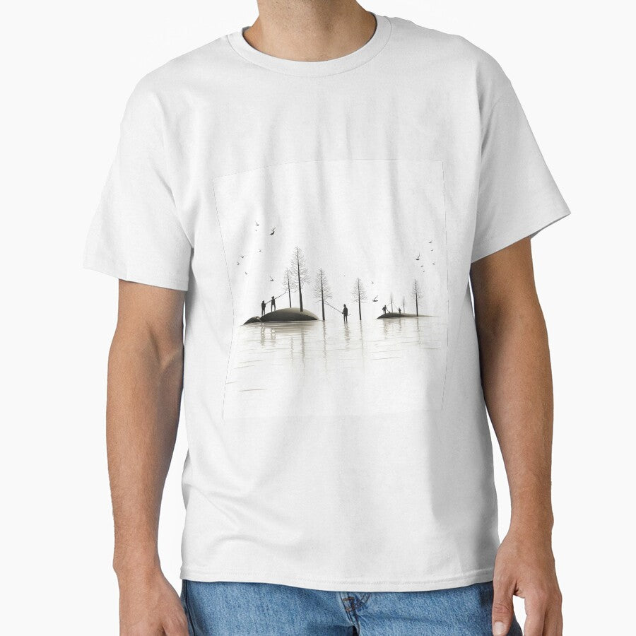 Minimalist abstract fishing digital art stick figures by Feluceo