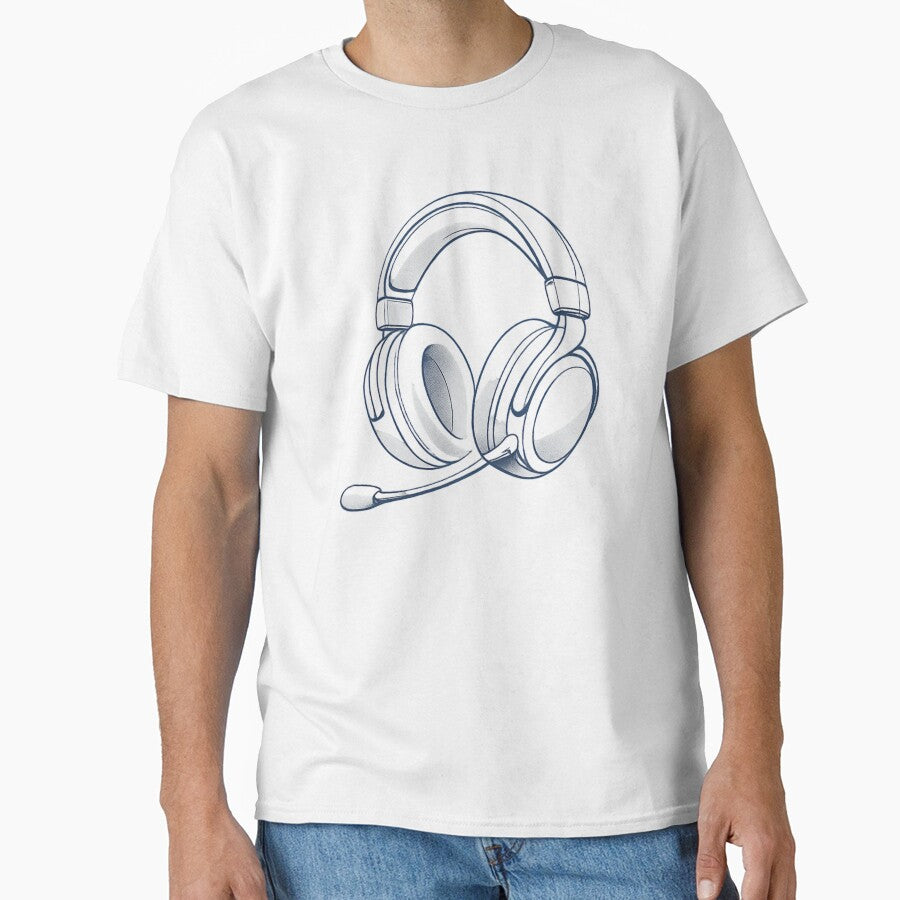 Minimal Gaming Headset Line Art by VireonTees