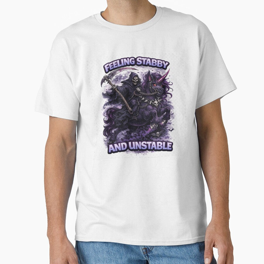 Feeling Stabby and Unstable – Grim Reaper Unicorn Dark Humor Gothic Design by InkedRebel
