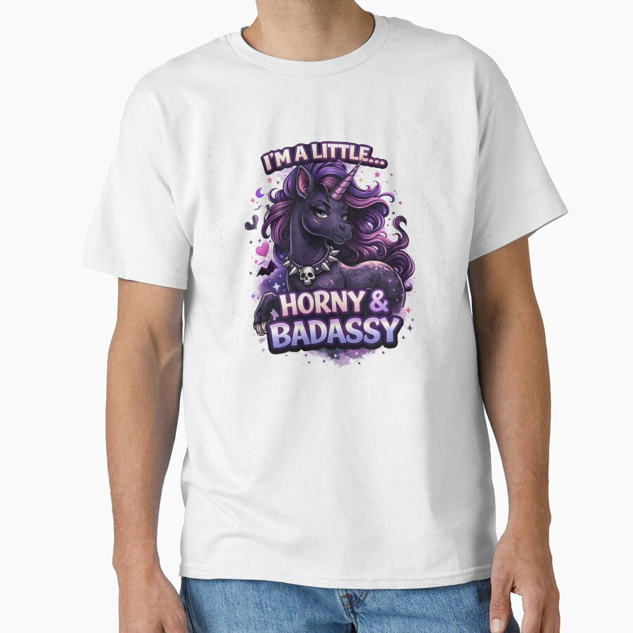 I’m A Little Horny & Badassy – Funny Gothic Unicorn Dark Humor Design by InkedRebel