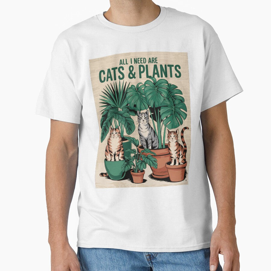 All I Need Are Cats And Plants Vintage Illustration by PurrGreen