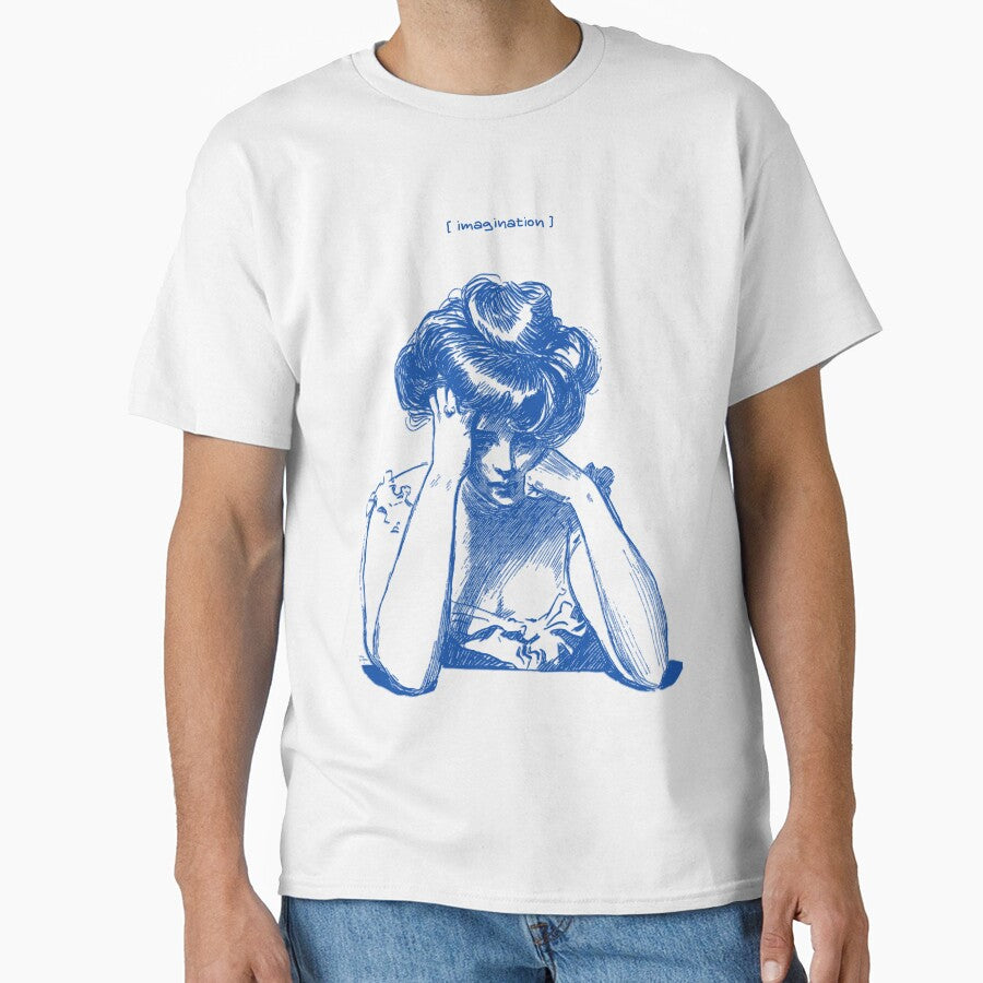 Vintage Minimalist Imagination Tee | Aesthetic Ink Drawing, Portrait of a Woman, Vintage Art by PlanetaA
