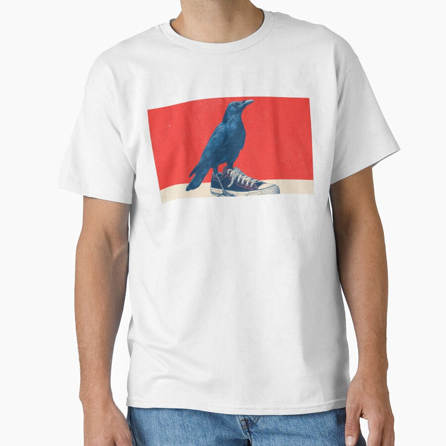 Crow standing on shoe in red scene by anytka