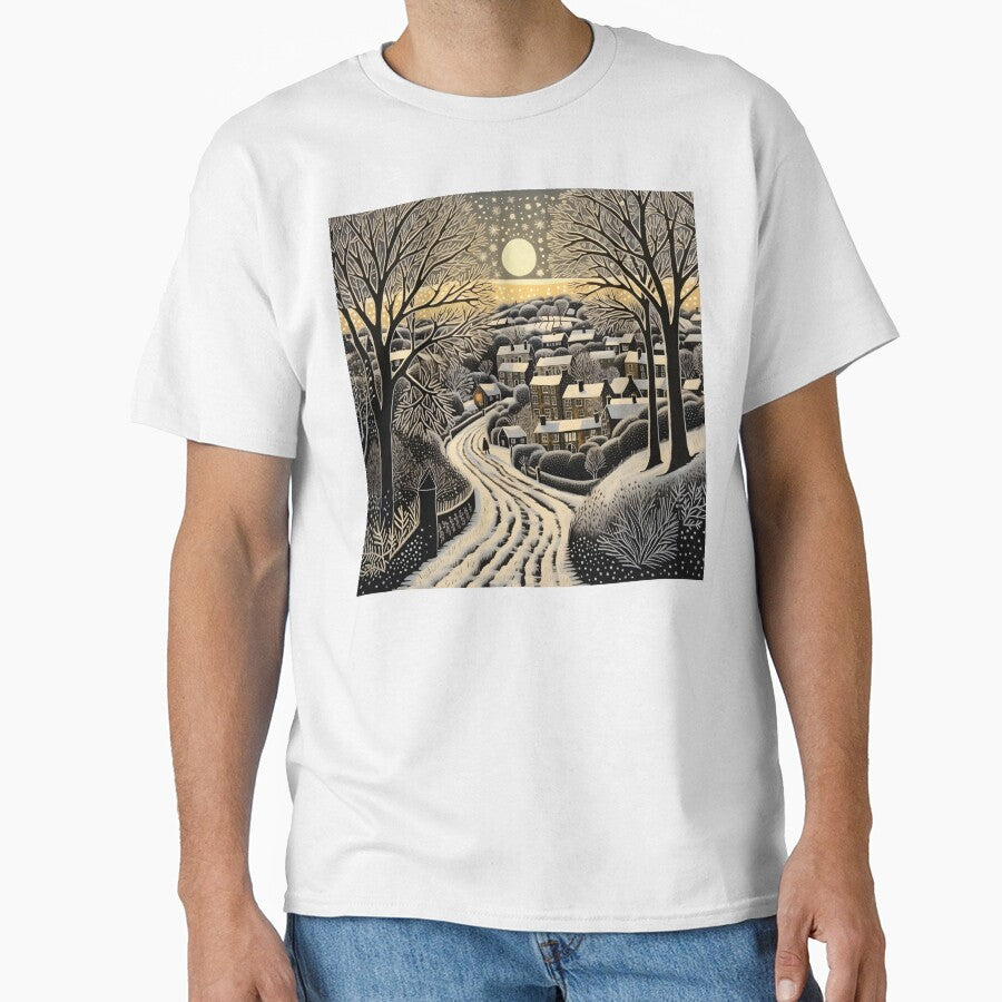 christmas holiday linocut landscape print by dcrc