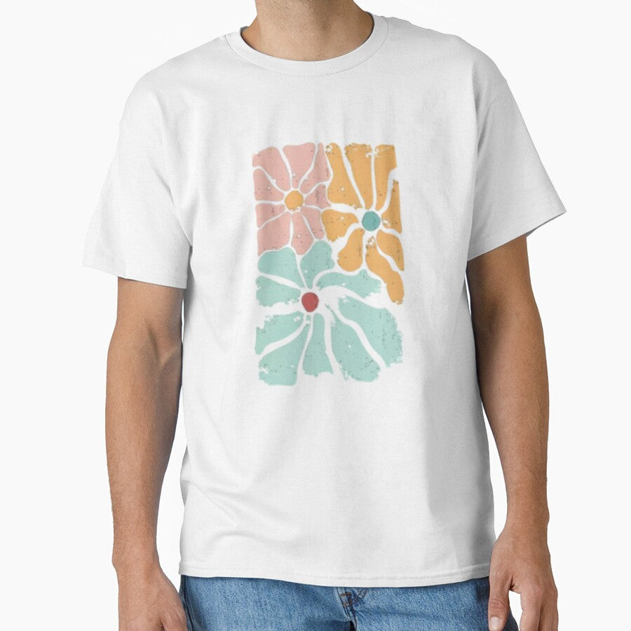 Retro pastel flower cluster with groovy seventies vibe and distressed vintage texture floral aesthetic by QuotinTs