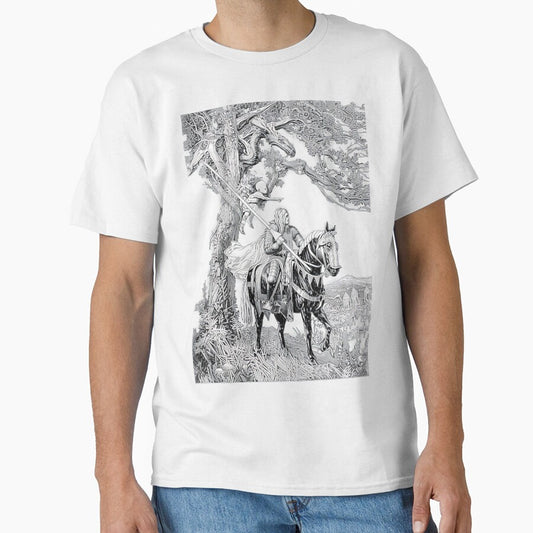 Hedge Knight Ink Drawing T-Shirt, A Knight of the Seven Kingdoms Black and White Fantasy Art Tee by Rhastasnixon