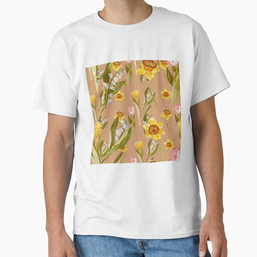 Daffodil tulip snowdrop Easter an ornate pattern peach by Yana Mustafina | Boho Soulful Designs