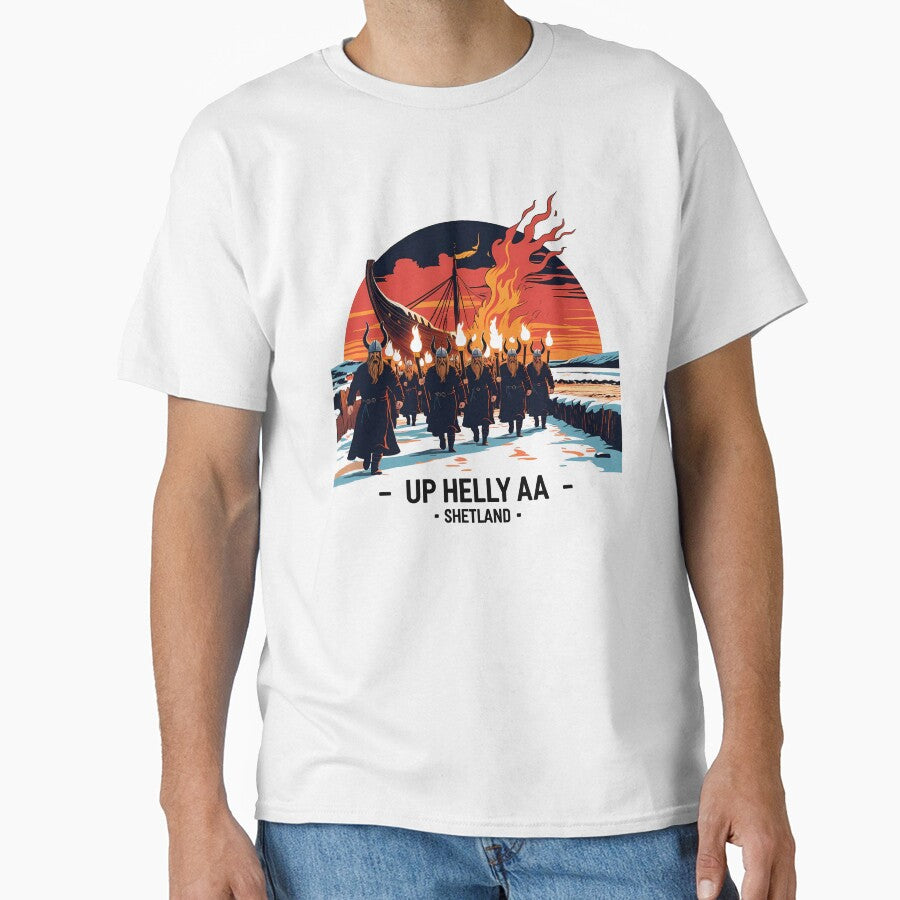 Up Helly Aa – Viking Fire Festival Scotland | Retro Burning Ship Sunset Art by LoliDesignShop