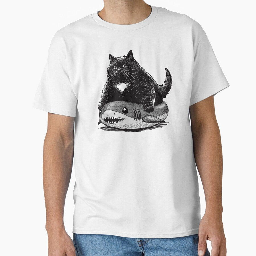 Chonky Cat In A Shark Innertube by KilkennyCat Art