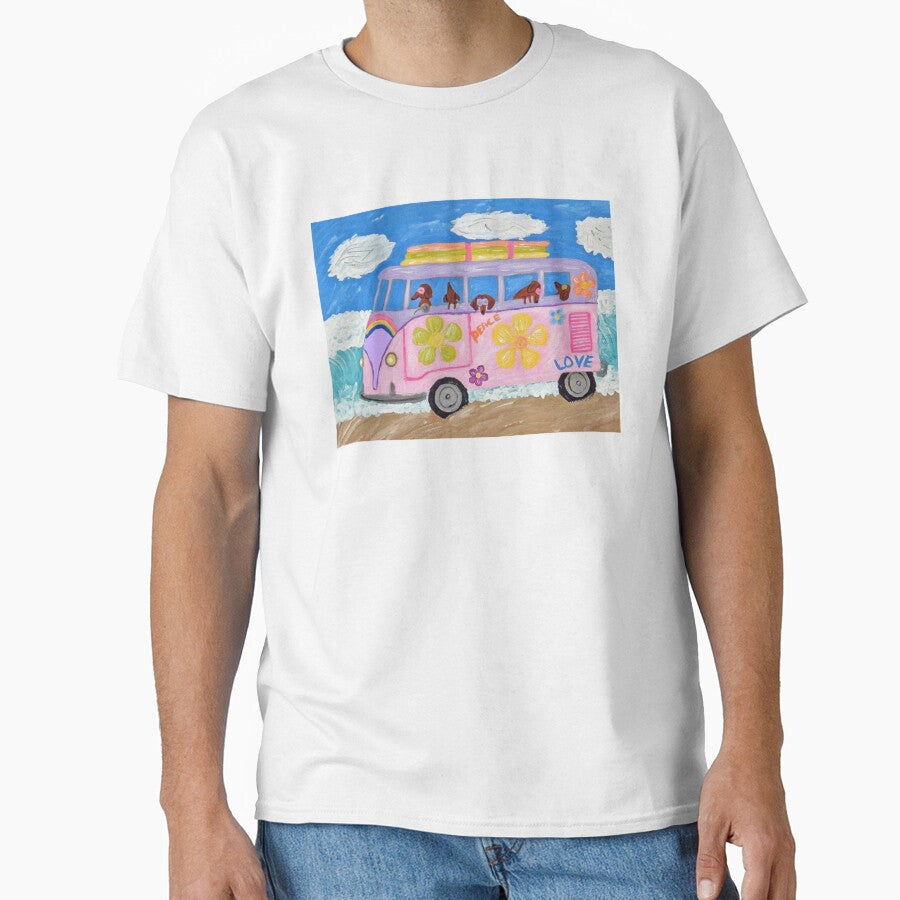 Dachshunds in Hippie Flower Child Van at the Beach by Squirreldumplings