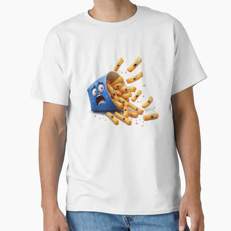 Shocked French Fries Spilling Out of Blue Bucket by jgvisualarts