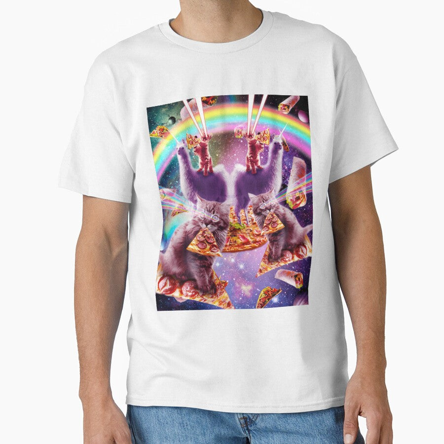 Laser Pizza Cat On Llama, Lazer Kitty Cats In Rainbow Space by SkylerJHill
