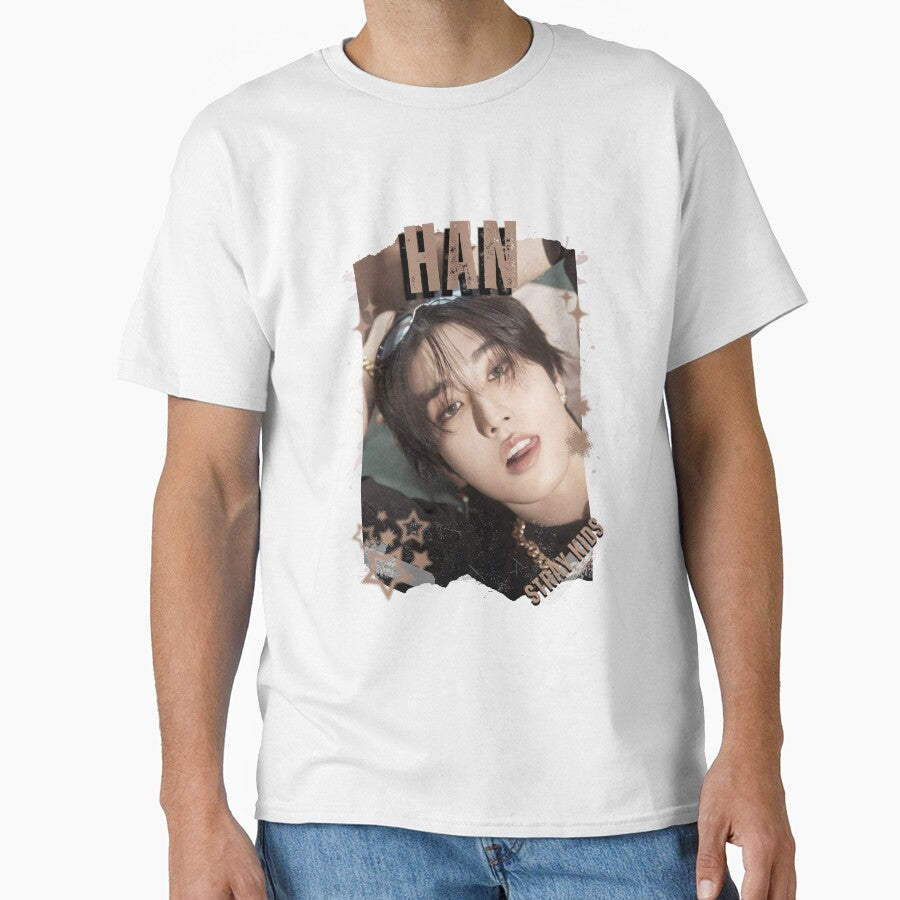 Stray Kidss Han Collage: Kpop Group Members black and white Design Classic T-Shirt by AJUNICE STUDIO