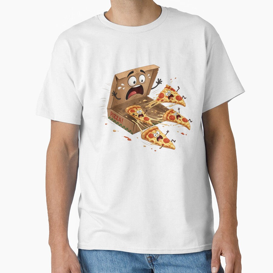 Terrified Pizza Slices Flying Out of Cartoon Pizza Box by jgvisualarts