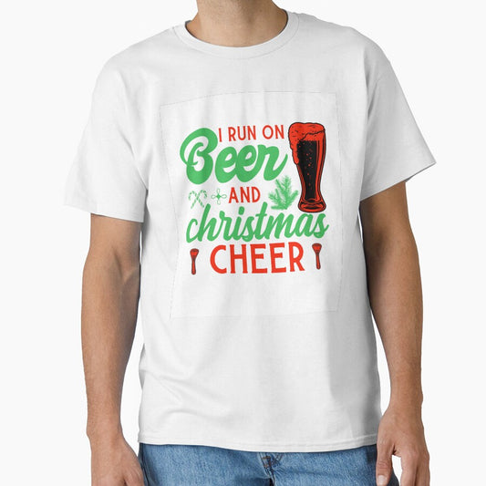 I RUN ON BEER AND CHRISTMAS CHEER FUNNY NOVELTY TEE by AllThatIsWelsh