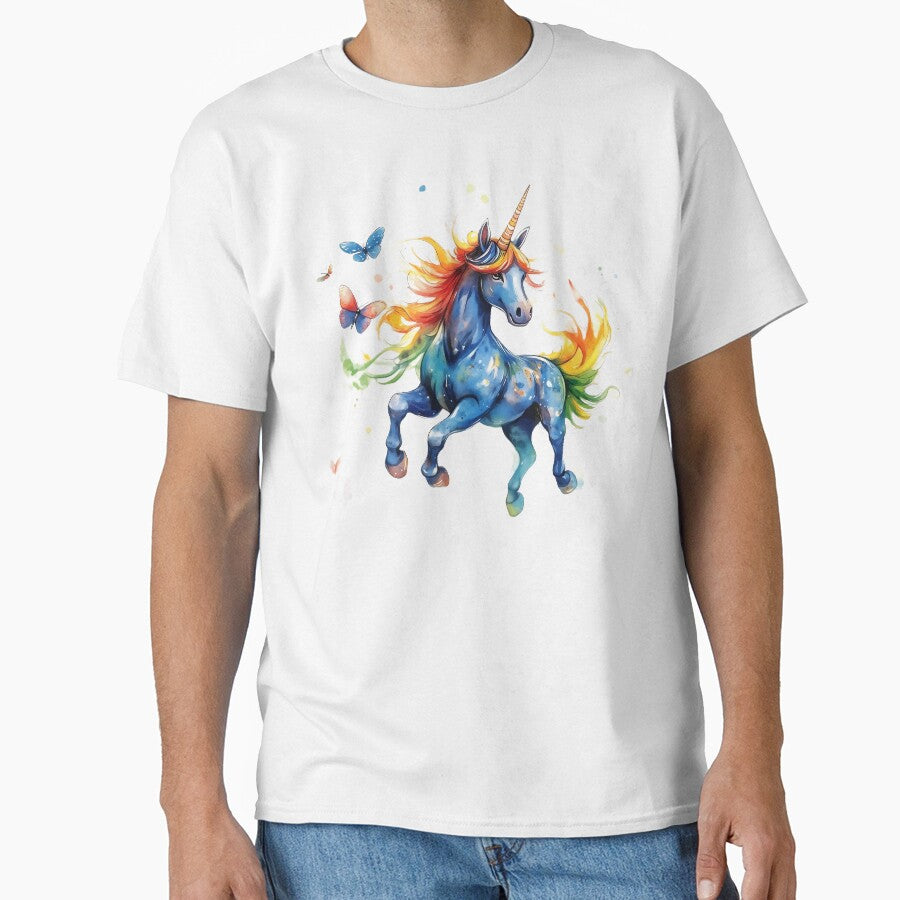 Rainbow Unicorn Dancing with Butterflies by Boddicca