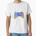 Neon Gaming Controller T-Shirt – Colorful Gamer Aesthetic Tee by Rivistudio