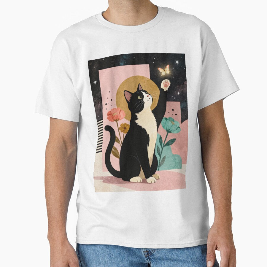 tuxedo cat with flowers by fatii