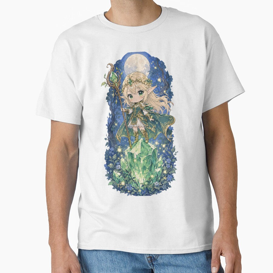 Chibi Elf Mage Girl on Emerald Crystal Moonlight by UhuCriei