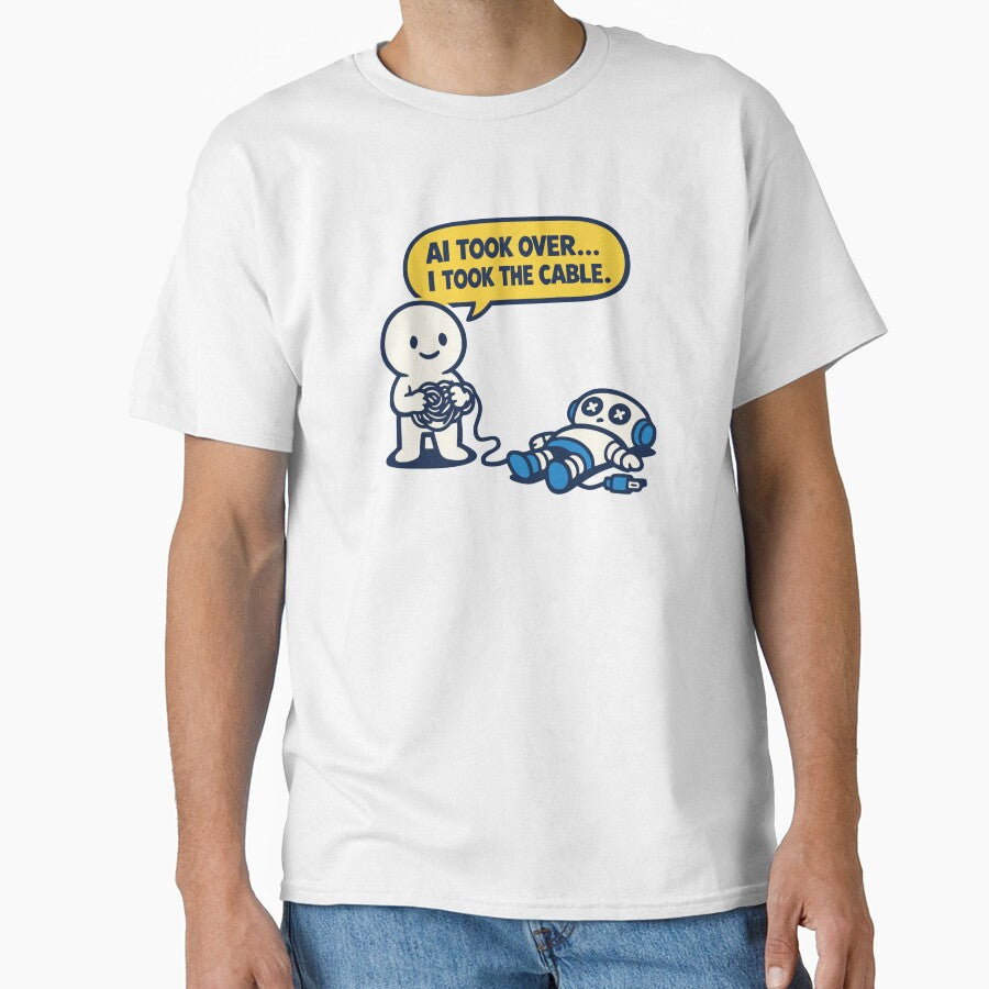 AI Took Over… I Took the Cable – Funny Tech Humor Design by PrintMastery