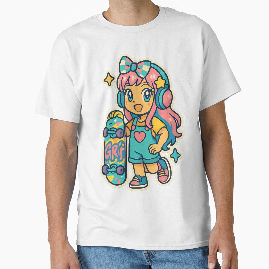 Kawaii Anime Girl, Y2K Aesthetic, Skateboarding by graphic-genie