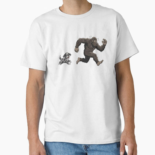 Funny Aussiedoodle Bigfoot Chasing Boys Girls Kids by FurryHavenPH