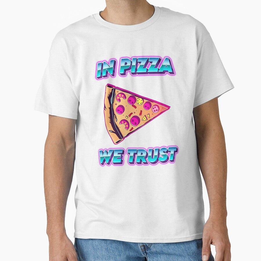 In Pizza We Trust – Retro Synthwave Minimal Hipster Pizza Design by Fur&Fun